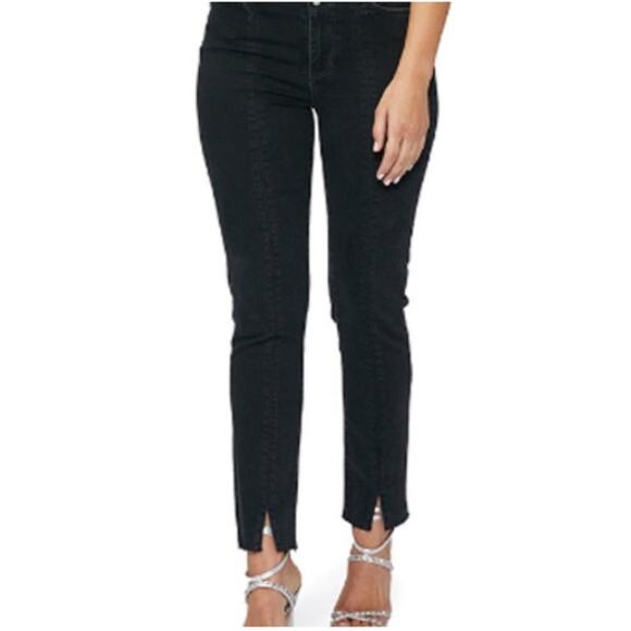 PAIGE Cindy Double Button Front Seam Straight Leg Split Ankle Washed Obsidian 28 - Picture 2 of 14